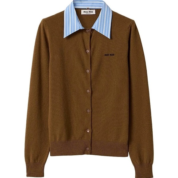 Miu Miu Sweaters - Miu Miu Brown Cashmere Detachable-Collar Cardigan — Size Small (IT 38)